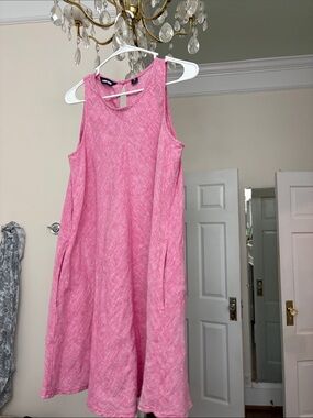 Lands' End Hot Pink Scoop-Neck Linen-Blend Top